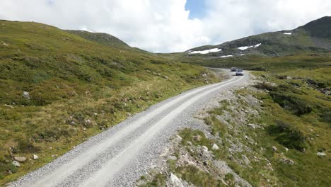 Aerial-Still-View-of-Cars-Driving-on-a-Road-on-Vikafjellet,-a-Mountain-in-Vik-i-Sogn-in-Western-Norway