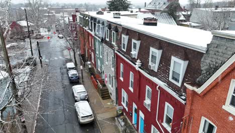 Calle-De-La-Ciudad-Americana-Durante-La-Nieve-Del-Invierno