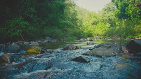 Serene-forest-river-flowing-over-rocks-in-Khao-Sok-National-Park,-Thailand