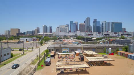 Descending-drone-shot-of-the-'We-Love-Houston'-sign-in-Houston,-Texas