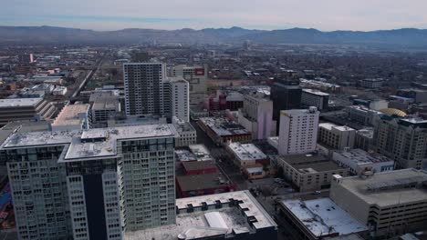 Aerial-View-of-Reno-Nevada-USA-Downtown-Buildings-and-Streets,-Drone-Shot