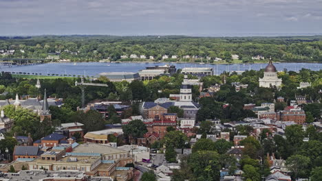 Annapolis-Maryland-Aerial-v3-zoomed-flyover-residential-area-capturing-historic-town-center,-landmark-State-House,-Naval-Academy-and-Severn-River-views---Shot-with-Mavic-3-Pro-Cine---September-2023