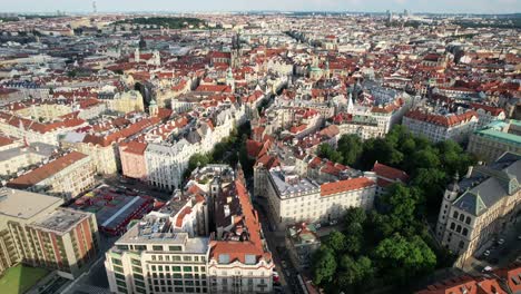 City-Prague,-architecture-and-streets,-aerial-view