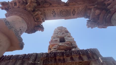 Pan-shot-of-ancient-architecture-and-carvings-on-hindu-temples-in-dudhai-lalitpur-of-Uttar-pradesh-india