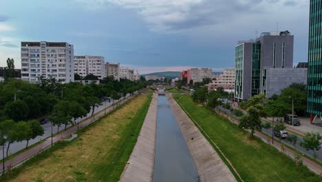 Drone-footage-of-Bahlui-river-near-Podul-de-Piatra-from-Iasi-Romania