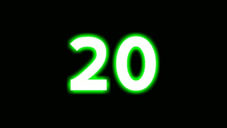 Neon-number-20-sign-symbol-modern-animation-motion-graphics-flicking-on-black-background,green-color-glowing-and-shining-for-video-elements