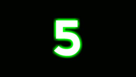 Neon-number-5-five-sign-symbol-modern-animation-motion-graphics-flicking-on-black-background,green-color-glowing-and-shining-for-video-elements