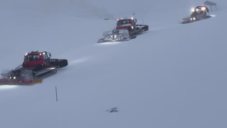 Industrial-snowploughs-group-movement,-extreme-weather,-Zugspitze,-Germany