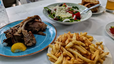 French-Fries,-Roasted-Meat-And-Vegetable-Salad-Served-At-The-Restaurant