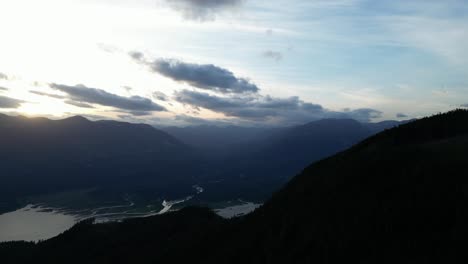 Scenic-Landscape,-River-and-Mountains-at-Sunset