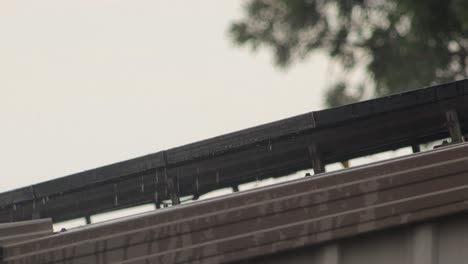 Heavy-Rain-On-Solar-Panels-On-Top-Of-Shed-Garage-Australia-Victoria-Gippsland-Maffra-Thunderstorm-Close-Up