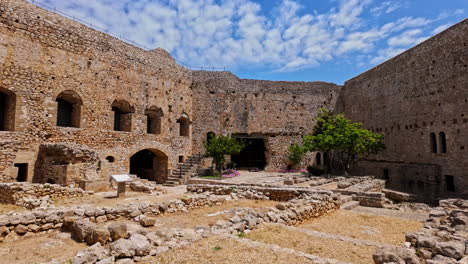 Chlemoutsi-13th-century-medieval-Castle-Museum-in-Greece,-establish-shot