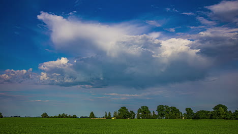 Nubes-Blancas-Pasando-En-Un-Cielo-Azul-Sobre-Pastizales-Verdes