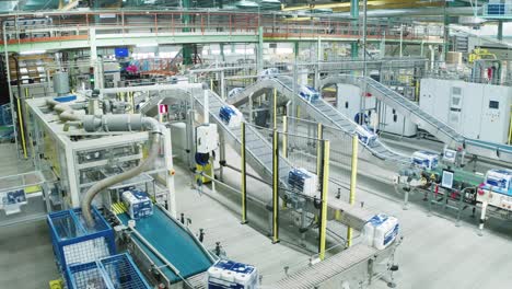 Packaged-paper-towel-transferred-by-conveyer-belt-in-manufacturing-factory-in-France