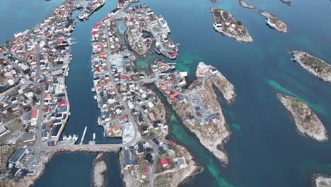 Aerial-view-of-Lofoten-Islands-beautiful-landscape-during-winter