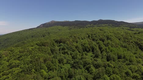 Luftaufnahme-Einer-Drohne,-Rückwärtsflug-über-Eine-Bewaldete-Bergkette-In-Bulgarien,-Zeigt-Mehr-Von-Der-Szene