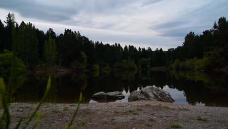 Shot-of-revealing-Pinders-Pond-near-town-of-Roxburgh-in-New-Zealand-during-evening