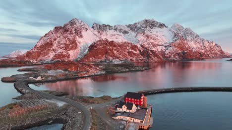 Aerial-view-of-Lofoten-Islands-beautiful-landscape-during-winter