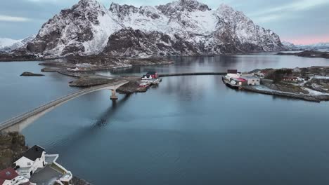 Aerial-view-of-Lofoten-Islands-beautiful-landscape-during-winter