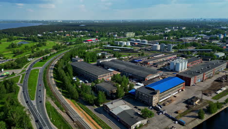 Industrial-Buildings-On-Shore-In-Riga,-Latvia