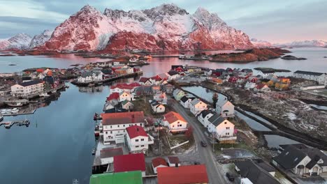 Aerial-view-of-Lofoten-Islands-beautiful-landscape-during-winter