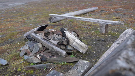 Lagerfeuerplatz-Vor-Einer-Holzhütte-An-Der-Küste-Grönlands