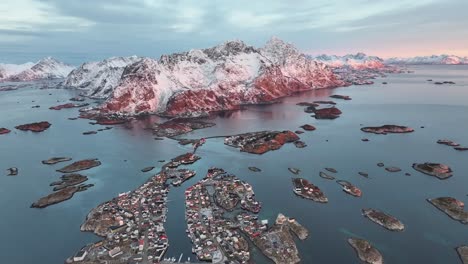 Aerial-view-of-Lofoten-Islands-beautiful-landscape-during-winter