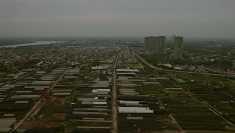 Aerial-view-of-Hanoi-cityscape-during-evening-in-Vietnam