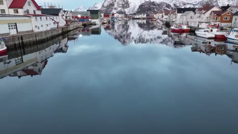 Aerial-view-of-Lofoten-Islands-beautiful-landscape-during-winter