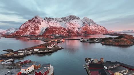 Luftaufnahme-Der-Lofoten-Inseln,-Wunderschöne-Landschaft-Im-Winter