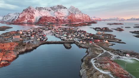 Aerial-view-of-Lofoten-Islands-beautiful-landscape-during-winter