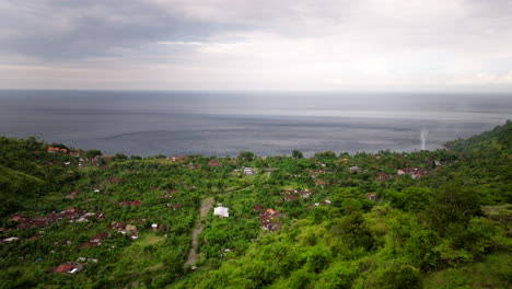 Coastal-Mountain-Village-With-Vegetation-In-Amed,-Bali,-Indonesia