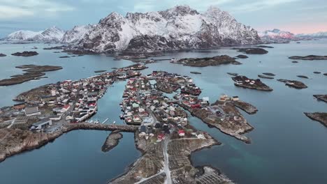 Aerial-view-of-Lofoten-Islands-beautiful-landscape-during-winter