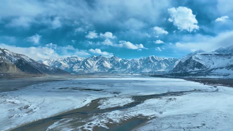 Wide-angle-shot-of-revealing-snow-covered-landscape-of-Skardu-during-beautiful-morning-in-Pakistan