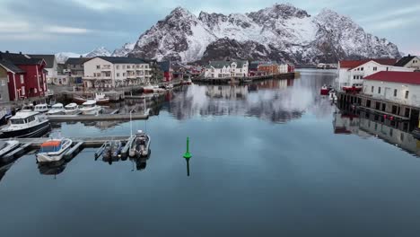 Aerial-view-of-Lofoten-Islands-beautiful-landscape-during-winter