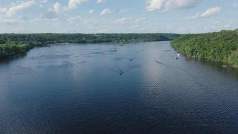 Aerial-shot-of-St-Croix-river-in-Minnesota,-USA-during-morning