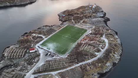 Vista-Aérea-Del-Hermoso-Paisaje-De-Las-Islas-Lofoten-Durante-El-Invierno