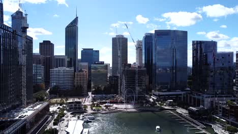 Perth-CBD---Aerial-view-of-skyline-pulling-back-over-Elizabeth-Quay-and-Swan-River