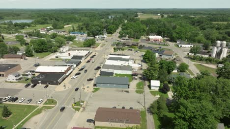 Sand-Lake,-Michigan-downtown-with-drone-video-moving-in-a-circle