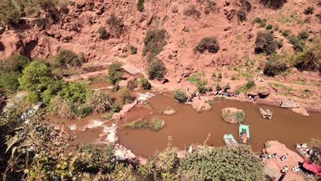 River-formed-by-Ouzoud-Falls-waterfall-valley-in-Morocco,-North-Africa