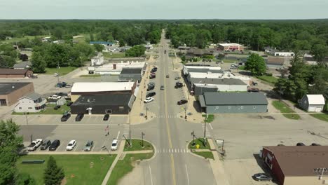 Sand-Lake,-Michigan-downtown-with-drone-video-moving-in-low