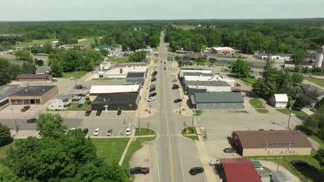 Sand-Lake,-Michigan-downtown-with-drone-video-moving-down