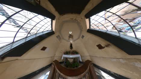 Vertigo-Effect-Slow-Motion-Shot-of-Octagonal-Temple-or-Chapel-in-Rimini,-Italy