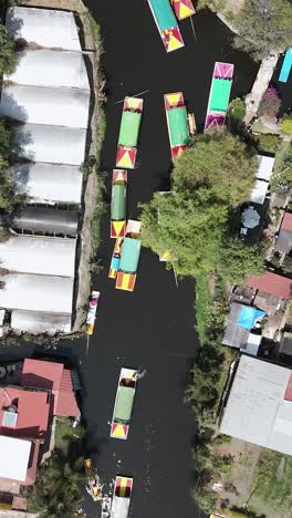 Birdseye-view-of-Xochimilco's-Canals-in-Mexico-City,-vertical-mode