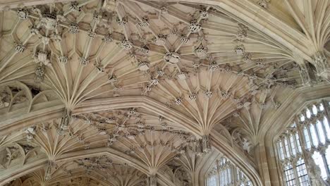 Aufwendig-Architektonisch-Gestaltete-Decke-Der-Bodleian-Library,-Der-Wichtigsten-Forschungsbibliothek-Der-Universität-Oxford,-England,-Großbritannien