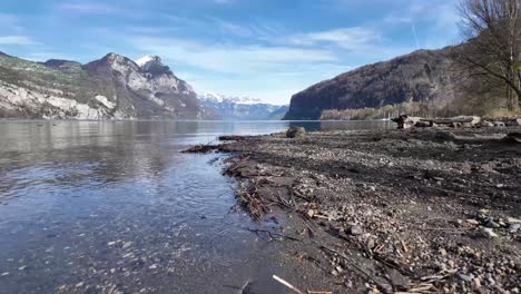 Nature-retreat-near-mountains-and-lake-in-the-spring,-Switzerland-outdoor