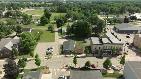 Howard-City,-Michigan-downtown-with-drone-video-moving-sideways