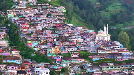 Nepal-Van-Java-township-on-mountain-side,-aerial-view