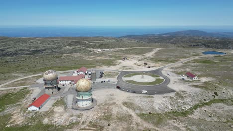 Torre-Observatory-Platform-in-Serra-da-Estrela-Natural-Park,-Portugal---Aerial-4k