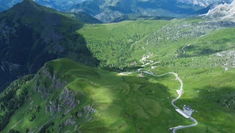 Drone-Aerial-Flight-Over-Majestic-Mountain-Peaks-Dolomites,-Italy